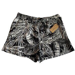 Christian Siriano Womens Shorts Black Tropical Leaf Print 100% Linen High Rise L